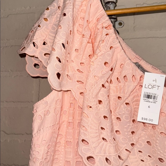 Loft eyelet dress cotton blush pink one shoulder NEW size 6 - Picture 5 of 5